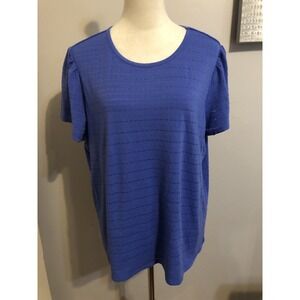 Eyelet T-Shirt Puff Sleeve Top Casual Blouse Summer Blue Plus Size‎